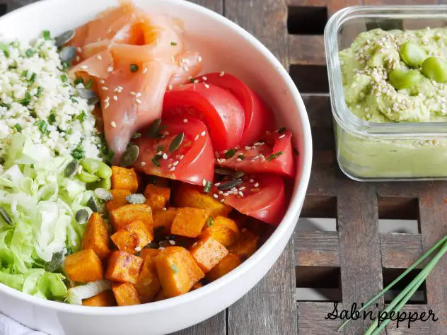 Poke bowl au saumon fumé et houmous de fèves #pokebowl #bowl #antigaspi