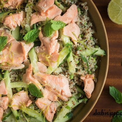 Cette salade de quinoa au saumon, citron vert et menthe régalera les petits et les grands