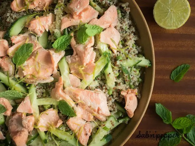 Cette salade de quinoa au saumon, citron vert et menthe régalera les petits et les grands