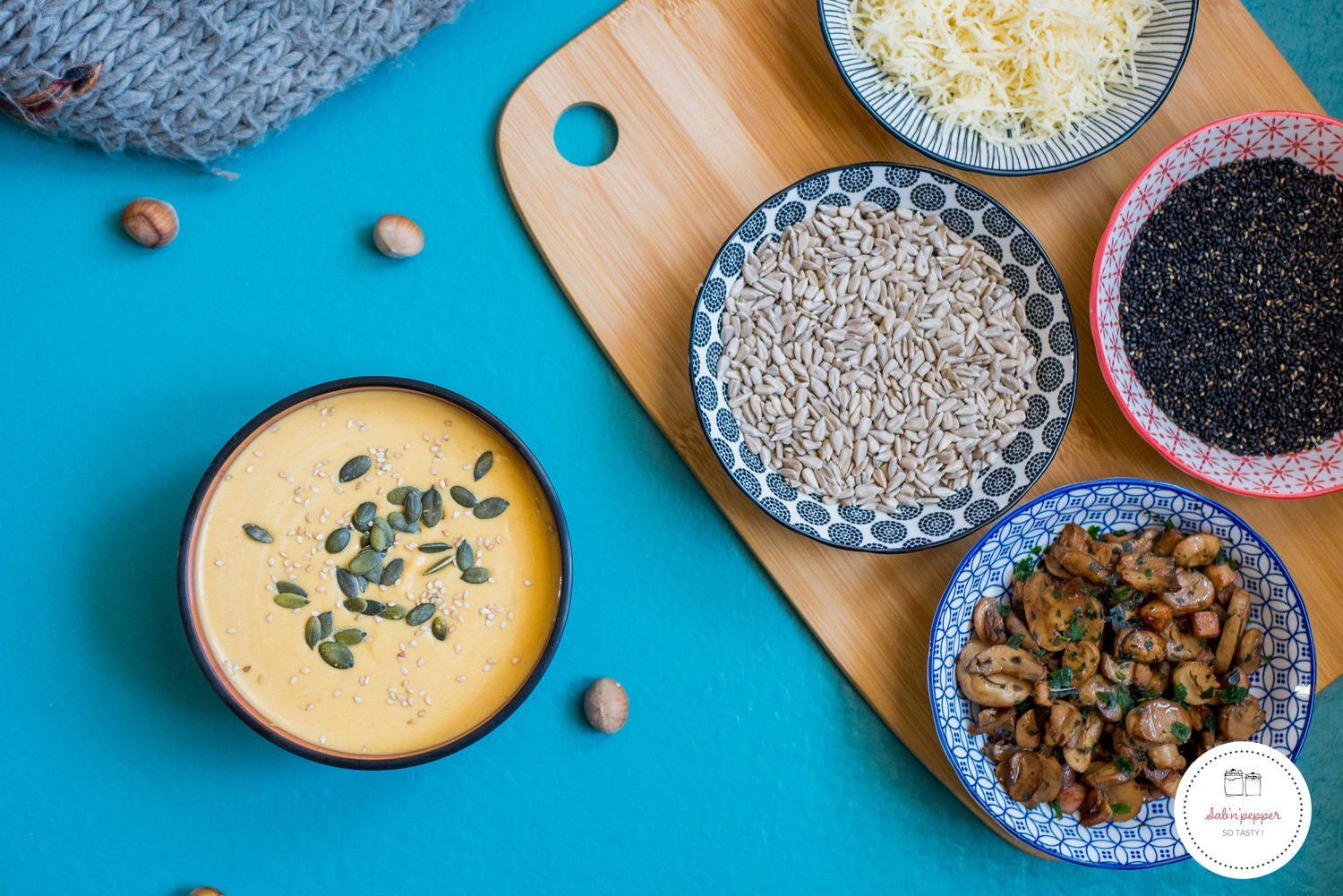 Velouté de patate douce, lentilles corail au lait de coco