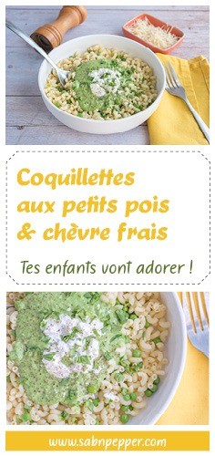 Une recette de coquillettes crème de petits pois et chèvre : une recette rapide et facile #recette #recettepourenfants