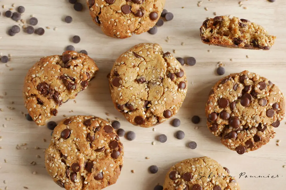 Cookies healthy chocolat sésame : sans beurre sans oeuf