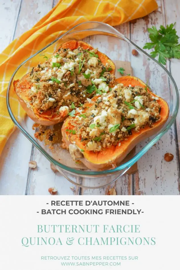 Butternut farcie au quinoa, feta et champignons : une recette healthy et gourmande à la fois